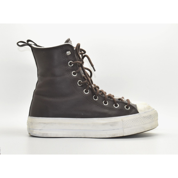 B2 Auth CONVERSE CHUCK TAYLOR Brown Leather Platform Hi Top Sneaker Shoes Sz 8.5 - Picture 2 of 7